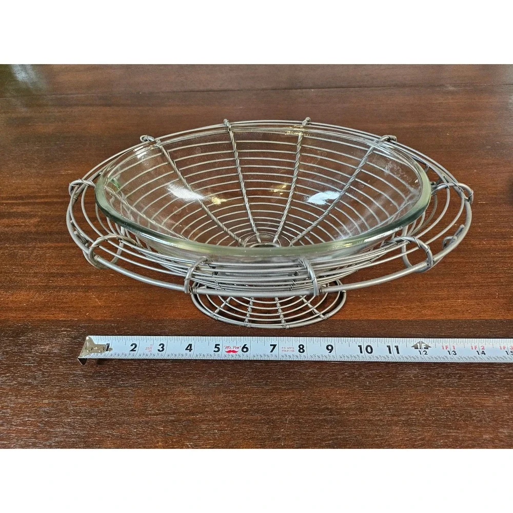 Wire Fruit Bowl Centerpiece Home Decor Silver Metal Glass Insert